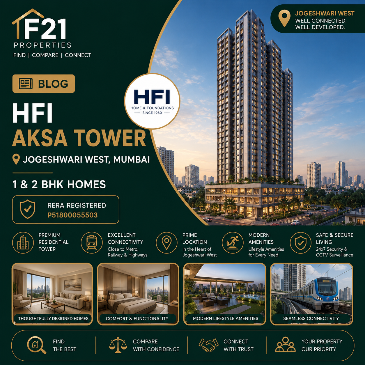 HFI Aksa Tower Jogeshwari West Mumbai, 1 & 2 BHK Guide, RERA P51800055503, Price 2026