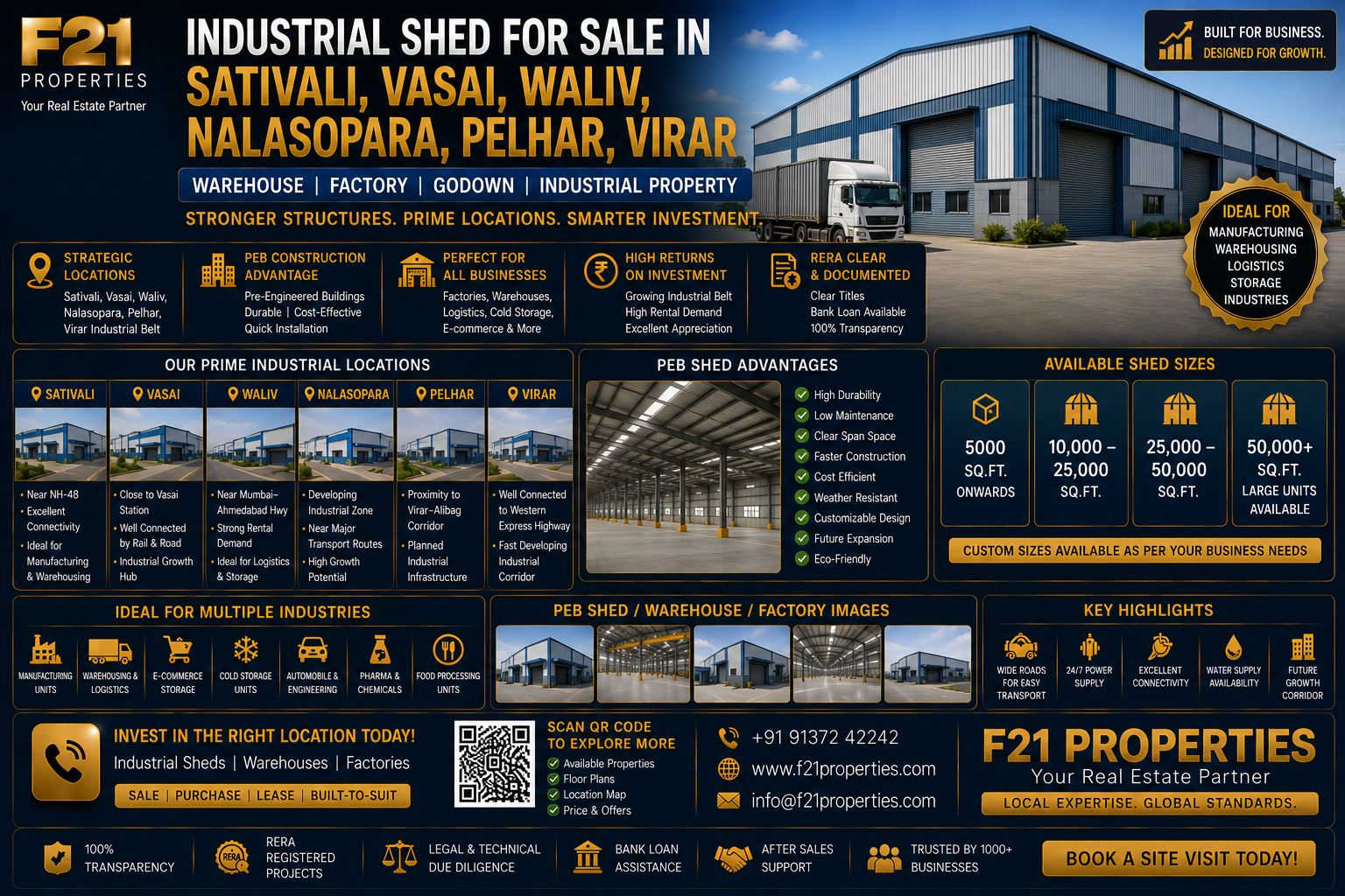 Industrial Shed for Sale in Sativali, Vasai, Waliv, Nalasopara, Pelhar, Virar | F21 Properties